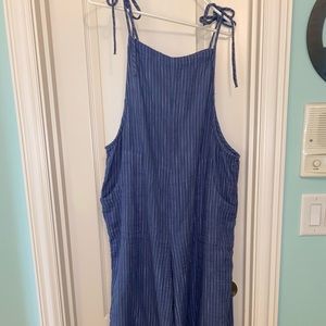 Aerie blue white striped jumpsuit size XL
